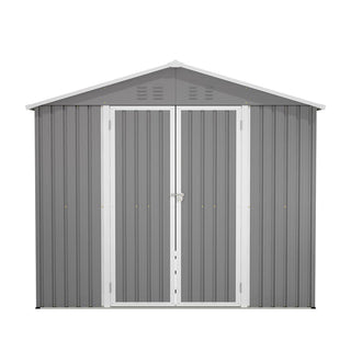 8x12 FT Outdoor Metal Storage Shed with 2 Lockable Doors, Large Garden Tool Shed with Additional Side Door & Aluminum Frame for Backyard, Patio & Garden