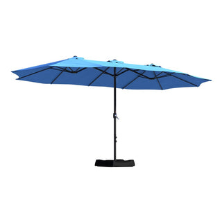 15FT Rectangular Patio Umbrella with Base & Crank Lift – Large Outdoor Market Umbrella for Backyard, Deck & Poolside
