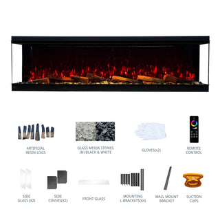 Panoramic 3-Sided Multi-Color LED Flame Wall-Mounted & Recessed Electric Fireplace