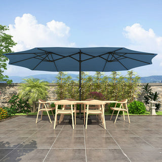 15FT Rectangular Patio Umbrella with Base & Crank Lift – Large Outdoor Market Umbrella for Backyard, Deck & Poolside