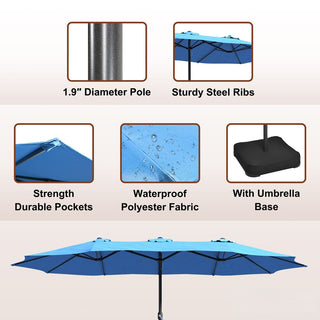 15FT Rectangular Patio Umbrella with Base & Crank Lift – Large Outdoor Market Umbrella for Backyard, Deck & Poolside