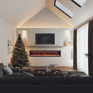 Mounted Electric Fireplace – Black LED, Remote Control, Multiple Sizes (50 in–88 in)