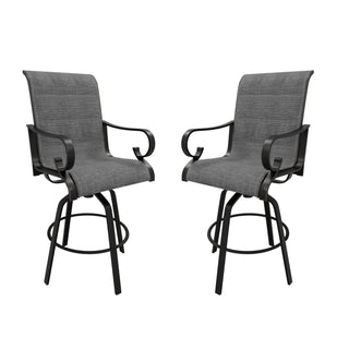 2-Piece Aluminum Antique Bronze 360° Swivel Outdoor Bar Chairs with Cushions