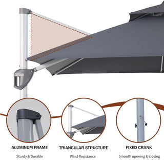 10 Ft Square Aluminum 360° Cantilever Patio Umbrella with Cover – Outdoor Yard Market Shade