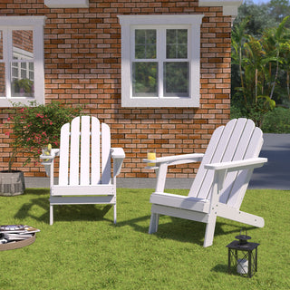 Curveback White Plastic Outdoor Adirondack Chair with Cup Holder and Umbrella Hole