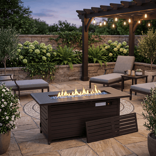 50,000 BTU Propane Fire Pit Table, Aluminum Outdoor Gas Fire Pit with Stainless Steel Burner, Lava Glass & Cover for Patio & Backyard
