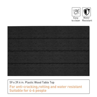 Black/Brown Rectangular Outdoor Dining Table with Imitation Wood Grain