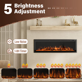 50/60/72-Inch Wall-Mounted & Recessed Electric Fireplace with Overheat Protection, Black