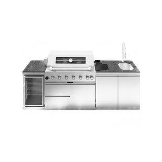 43" Outdoor Kitchen Island with 6-Burner 85,000 BTU Grill, Fridge, Rotisserie & Granite Countertops