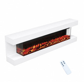 32"/50"/60"/72" Wall-Mounted Electric Fireplace with Suspended LED Lighting, Modern Indoor Fireplace for Living Room