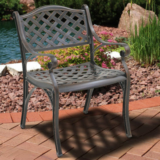 Bronze Cast Aluminum Outdoor Patio Dining Arm Chairs, Set of 2, Weather-Resistant Garden & Courtyard Seating