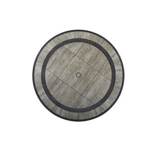48" Round Cast Aluminum Outdoor Dining Table with Ceramic Tile Top & Umbrella Hole – Classic Patio Table for Garden & Porch