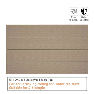 Black/Brown Rectangular Outdoor Dining Table with Imitation Wood Grain