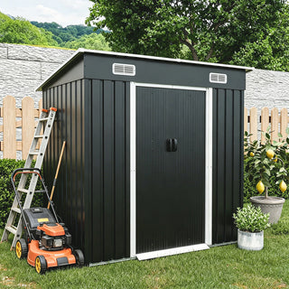 6 x 4 FT Outdoor Metal Storage Shed, Galvanized Steel Shed with Sliding Door, Ventilation Vents & Threshold, Compact Garden Tool Shed for Backyard, Patio & Lawn