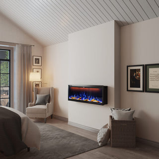 Mounted Electric Fireplace – Black LED, Remote Control, Multiple Sizes (50 in–88 in)