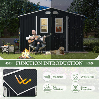 8x10 Ft Outdoor Storage Shed with Protective Coating, 4 Daylight Windows & Lockable Doors, Heavy-Duty Metal Garden Shed, Dual Color Option