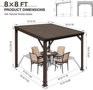 Wall Mounted Gazebos Pergola with Built in Drainage System, Galvanized Steel Roof