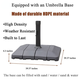 11ft Solar LED Market Umbrella with Base – Outdoor Round Patio Umbrella with Crank & Aluminum Pole