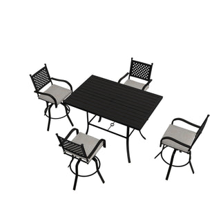 5-Piece Cast Aluminum Patio Dining Set with Swivel Chairs & Table – Black Finish for Outdoor Gatherings