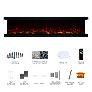 Panoramic 3-Sided Multi-Color LED Flame Wall-Mounted & Recessed Electric Fireplace