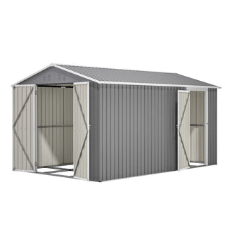 8x12 FT Outdoor Metal Storage Shed with 2 Lockable Doors, Large Garden Tool Shed with Additional Side Door & Aluminum Frame for Backyard, Patio & Garden