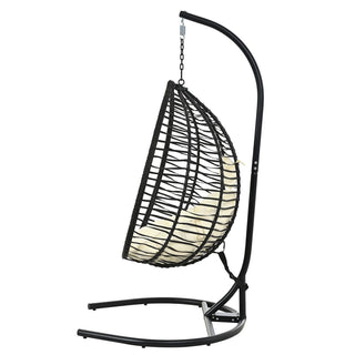 Foldable Rattan Hanging Egg Chair with Stand – Indoor & Outdoor Swing Chair for Porch, Garden & Balcony