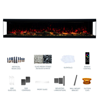 Panoramic 3-Sided Multi-Color LED Flame Wall-Mounted & Recessed Electric Fireplace
