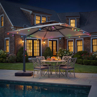 10 FT Square Aluminum Cantilever Patio Umbrella with Hook – Offset Outdoor Umbrella in Navy Blue/Tan/Gray for Patio & Garden