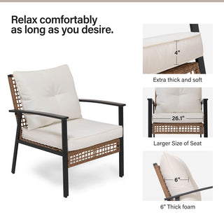 4-Piece Oversized Wicker Patio Conversation Set with Cushions & 2-Tier Storage Coffee Table for Outdoor Living