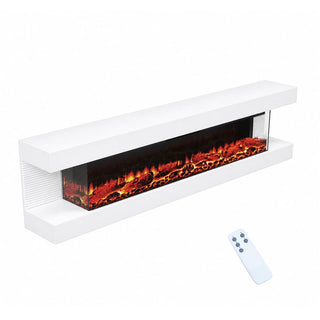 32"/50"/60"/72" Wall-Mounted Electric Fireplace with Suspended LED Lighting, Modern Indoor Fireplace for Living Room