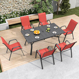 6-Piece Outdoor Patio Dining Chairs Set, Ergonomic Wide Seats, Waterproof Teslin Fabric & Rust-Resistant Metal Frame, 350 lbs Capacity