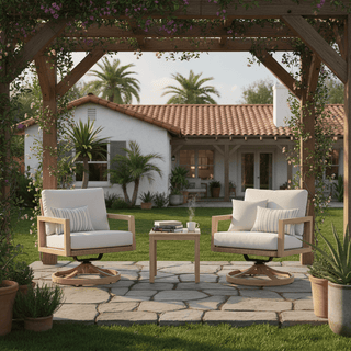 3-Piece Outdoor Patio Bistro Furniture Set with Aluminum Swivel Chairs, Rope Back Design & Side Table for Garden Pool Lawn