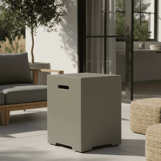 Propane Tank Cover Table, Outdoor Cylinder Hideaway Table for Gas Fire Pit and Gas Griddle, Outdoor Side Table for Fire Pit, Light Concrete