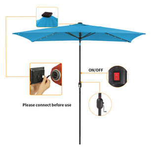 10Ft Outdoor Rectangular Umbrella with 26 Solar-Powered LED Lights, Crank and Tilt