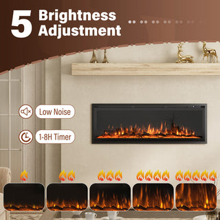 50/60/72-Inch Wall-Mounted & Recessed Electric Fireplace with Overheat Protection, Black