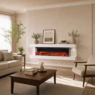 32"/50"/60"/72" Wall-Mounted Electric Fireplace with Suspended LED Lighting, Modern Indoor Fireplace for Living Room
