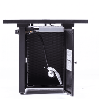 50,000 BTU Outdoor Propane Fire Pit Table, ETL Certified Gas Fire Pit with Side Door, Wood-Look Tabletop & X-Shaped Base