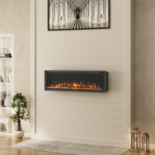 50/60/72-Inch Wall-Mounted & Recessed Electric Fireplace with Overheat Protection, Black