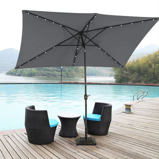 10Ft Outdoor Rectangular Umbrella with 26 Solar-Powered LED Lights, Crank and Tilt