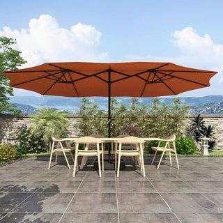 15FT Rectangular Outdoor Umbrella with LED Lights & Base – Day-to-Night Patio Shade for Backyard & Garden