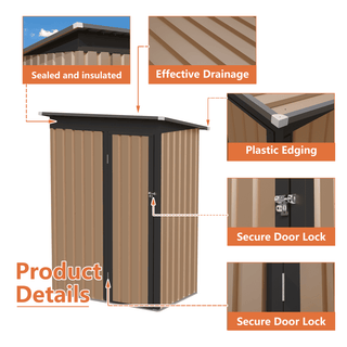 5 x 3 FT Metal Garden Storage Shed with Pent Roof & Side Hinged Door, Compact Outdoor Tool Shed for Patio, Backyard & Lawn Storage