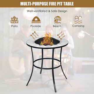 23.5 Inches Round Fire Pit Table with Mesh Cover and Fire Poker