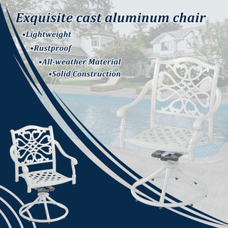 Mondawe 2-Piece White Cast Aluminum Swivel Bar Stools for Outdoor Patio, Garden & Bar Height Seating