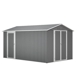 8x12 FT Outdoor Metal Storage Shed with 2 Lockable Doors, Large Garden Tool Shed with Additional Side Door & Aluminum Frame for Backyard, Patio & Garden