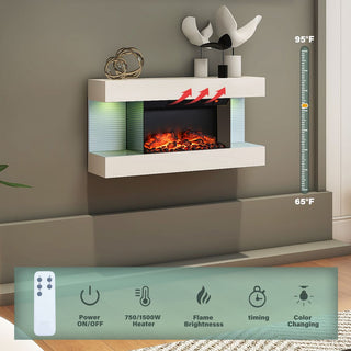 32"/50"/60"/72" Wall-Mounted Electric Fireplace with Suspended LED Lighting, Modern Indoor Fireplace for Living Room