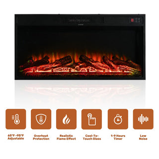 36-Inch Recessed Linear Electric Fireplace, ETL Certified, 750W/1500W Heat, LED Flame, Remote & Timer