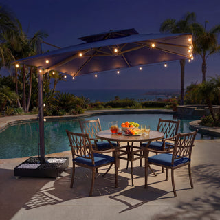 10 FT Square Aluminum Cantilever Patio Umbrella with Hook – Offset Outdoor Umbrella in Navy Blue/Tan/Gray for Patio & Garden
