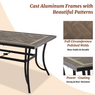 67x40 Inch Aluminum Patio Dining Table in Antique Bronze | Outdoor Rectangle Table for 6 with 2.4" Umbrella Hole
