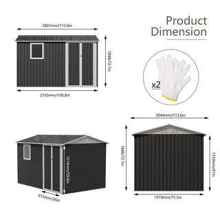 9 x 6 FT Metal Garden Storage Shed with Window, Outdoor Tool House for Patio, Backyard & Lawn, Weatherproof Utility Storage Building