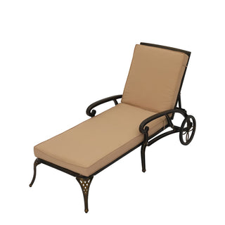 Cast Aluminum Outdoor Chaise Lounge with Removable Beige/Red Cushion